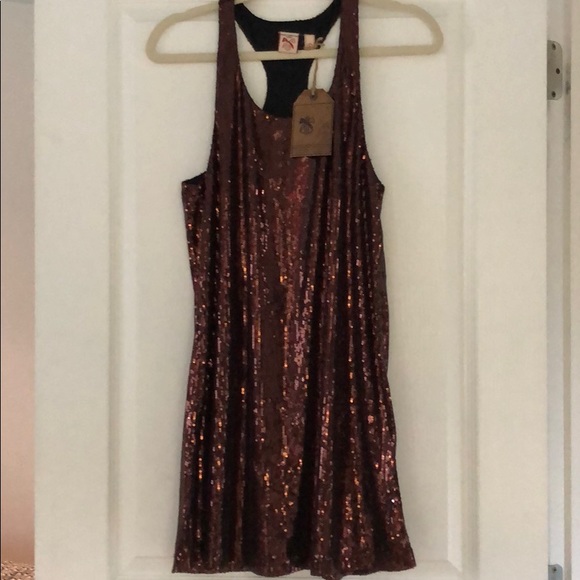SALE💗 FRENCH CONNECTION RUST SEQUINED MINI DRESS - Picture 3 of 8